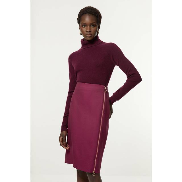 Tailored Twill Midi Pencil Skirt - Red