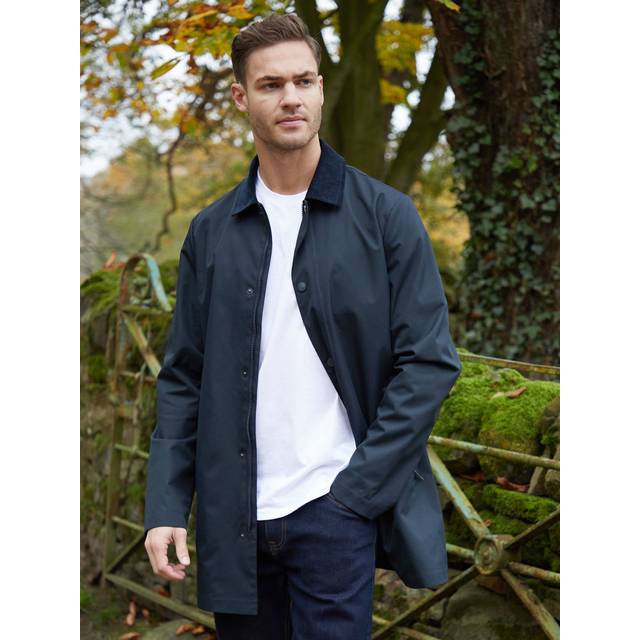 Showerproof Longline Corduroy Collar Mac - Navy - L