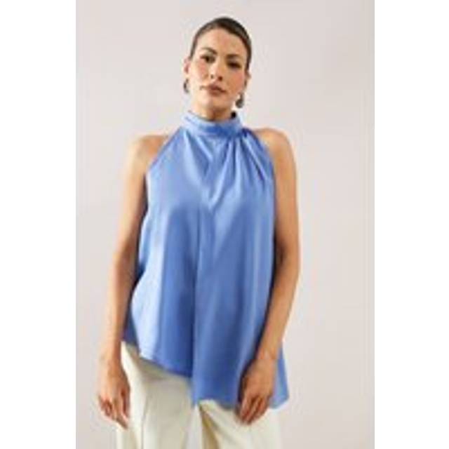 Womens Satin High Low Top - Blue - 14