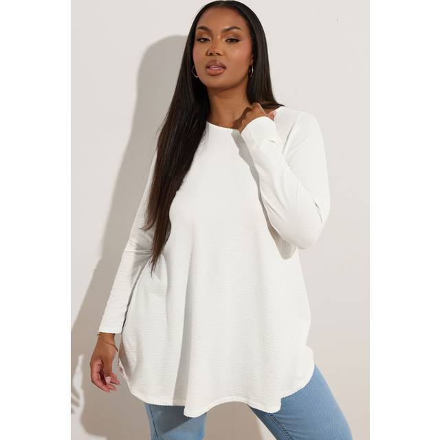 Yours Curve White Long Sleeve Ribbed Tshirt, Women's Curve & Plus Size, Yours - 26-28