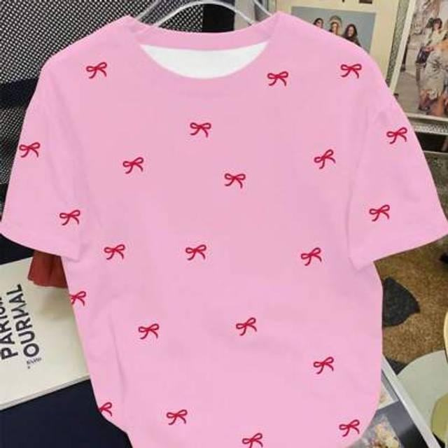 INAWLY Regular Loose Plus Size Women&#39;s T-Shirt With Bow Knot Printed, Best Seller