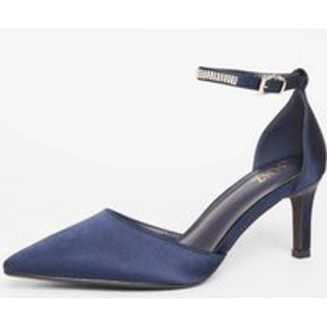Navy Satin Diamante Strap Court Heels - 8