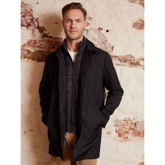 Collared Mock Layer Mac Coat - Black - S