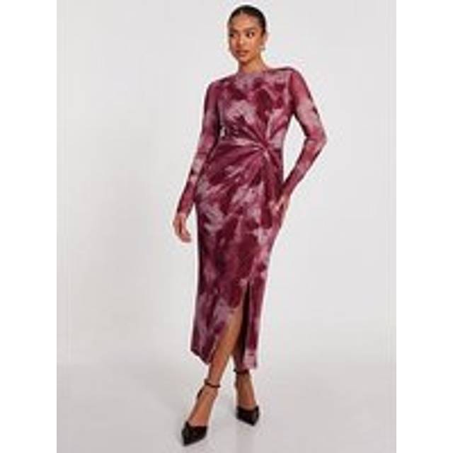 Dark Pink Petite Marble Print Midaxi Dress - 12