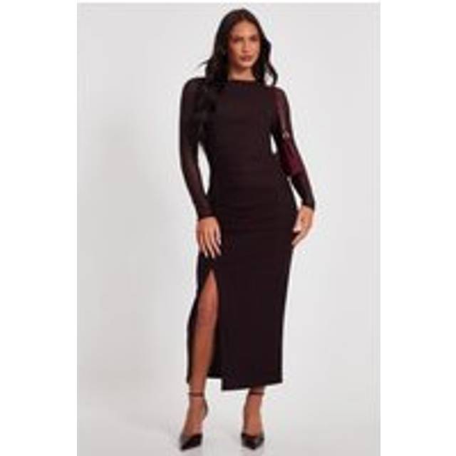 Quiz Women's Brown Ruched Mesh Midi Dress New Look - UK 8