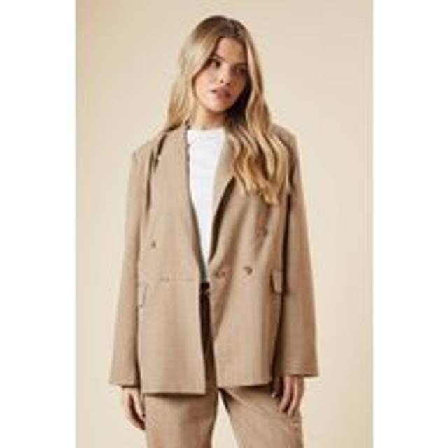 Womens Oversized Double Breasted Stripe Blazer - Stone - 18