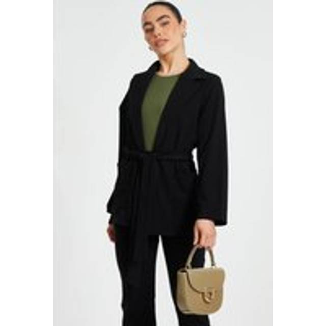 Black Petite Tie Waist Blazer - 10
