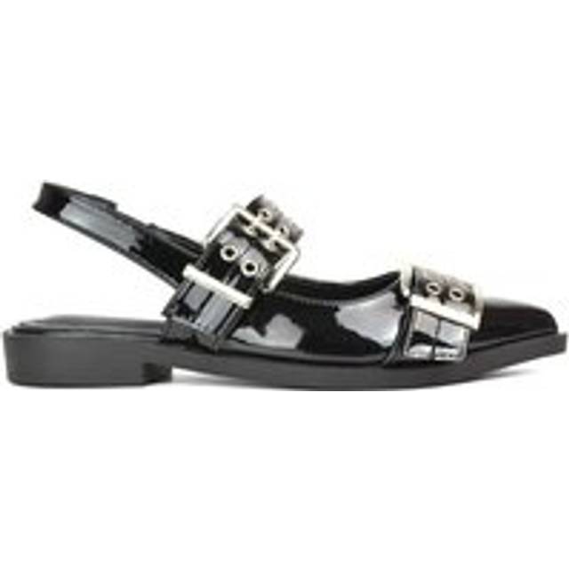 Women's Mary Jane Ballet Pumps With Slingback Strap and Buckles - True Black - 5