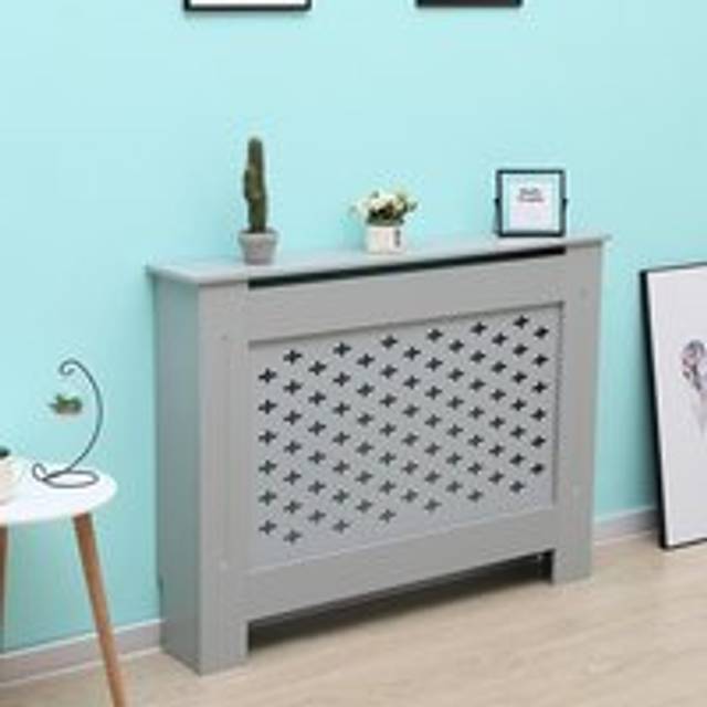 (Grey, Medium) Radiator Cover MDF Wooden Slatted Grill Decorative