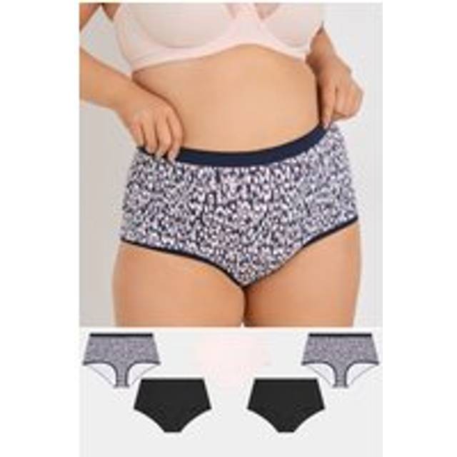 Yours 5 Pack Curve Navy Blue Leopard Print Full Briefs - 30-32
