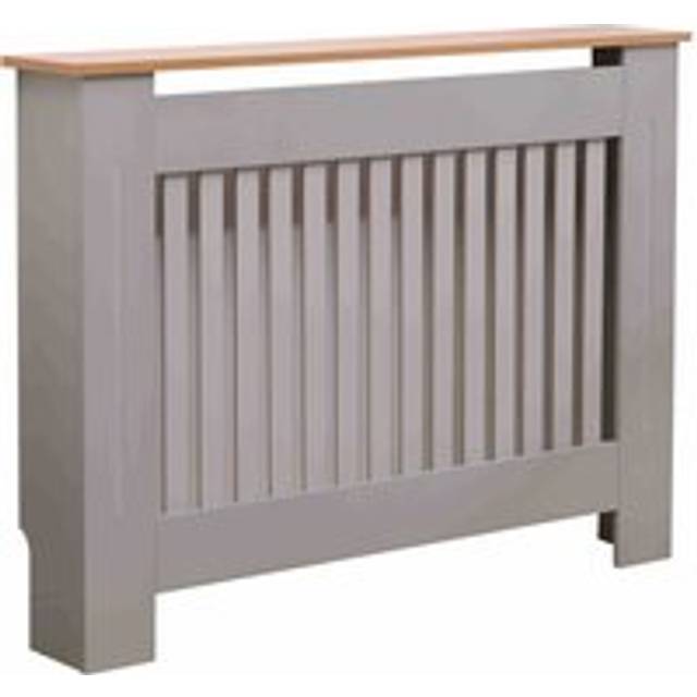 Oypla Medium Grey Wooden Slatted Grill Radiator Cover MDF Cabinet