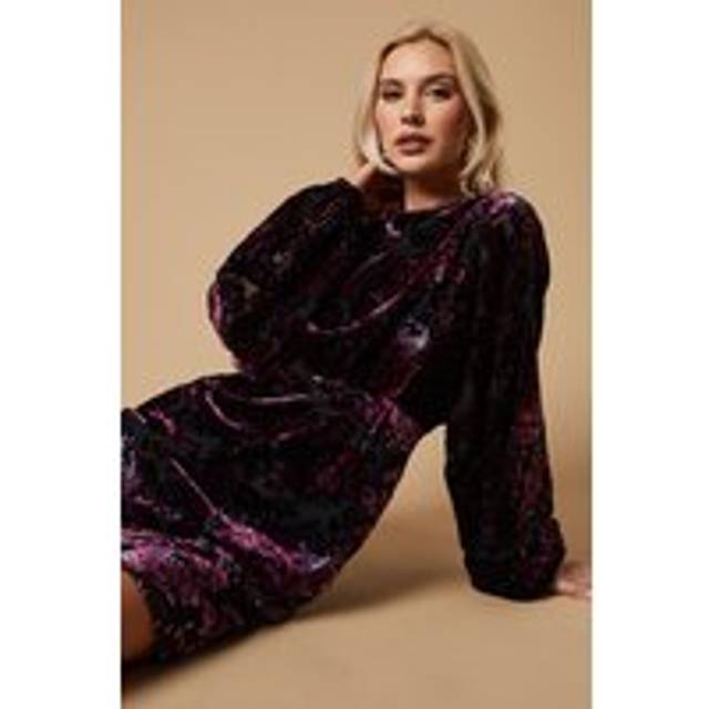 Oasis Womens Devore Long Sleeve Mini Dress - Black - Size 10 UK