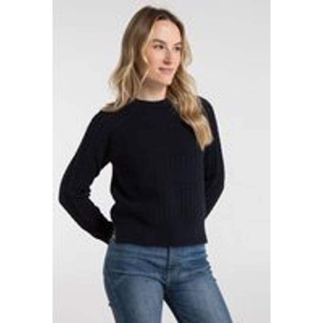 Cotton Popcorn-Style Cable Knit Crew Neck Jumper - Navy - XL