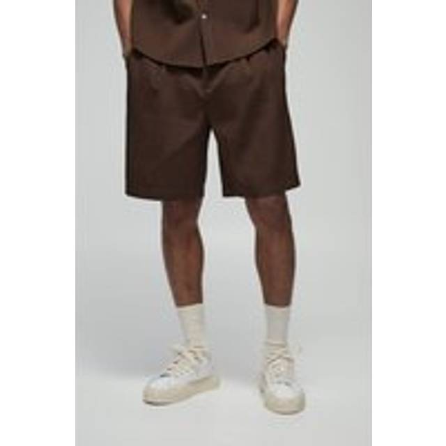 Oversized Technical Pleated Half Fixed Waistband Short - Brown - XS