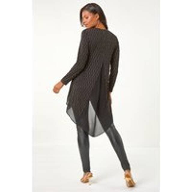 Roman Metallic Print Chiffon Hem Stretch Top In Gold - 10