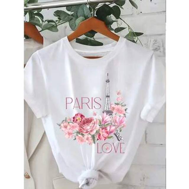 Casual kortärmad T-shirt med rund hals för kvinnor - Vitt (L,M,S,XL)