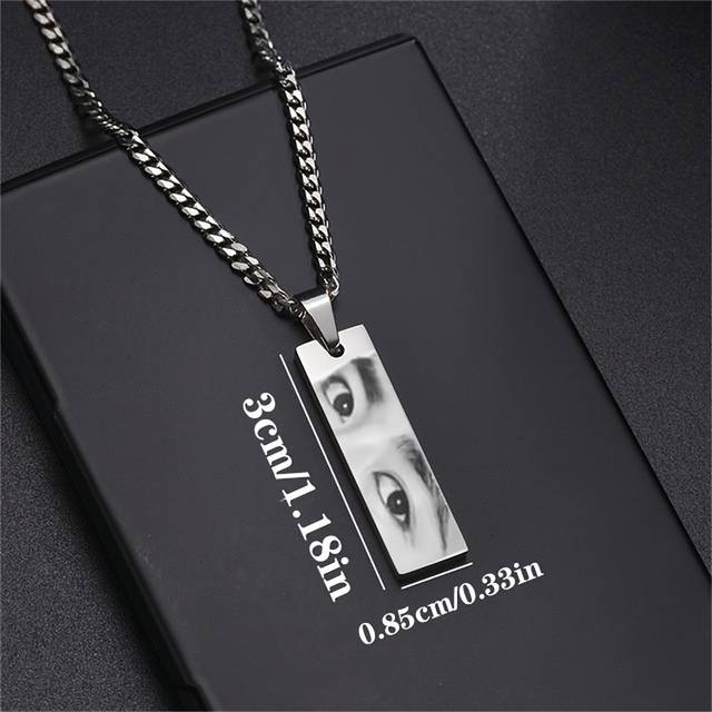 TEMU Custom Engraved Eye Image Bar Necklace, Stainless Steel Fashion Creative Couples Photo Pendant, Titanium Steel Jewelry Gift For Him/her