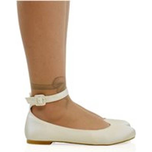 'Kimmie' Flat Ballerina Pump Shoes with Ankle Strap - Ivory - 4