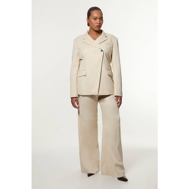 Plus Size Soft Structured Tailored Wide Leg Trousers - Neutral