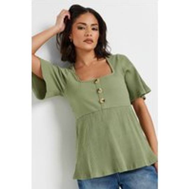Pixiegirl Sage Green Ribbed Smock Top 10 Pixiegirl | Petite Women's Basic Tops & T-Shirts