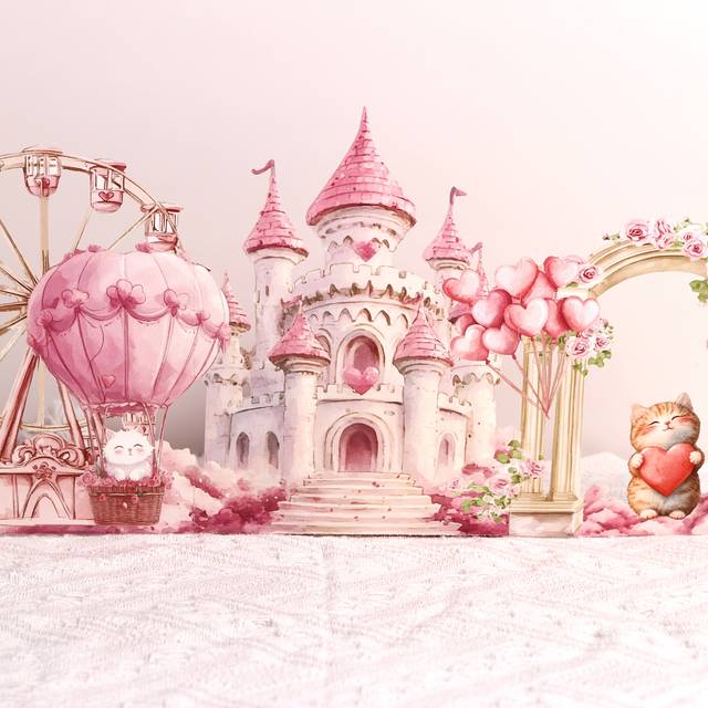 TEMU Valentine's Day Pop-up Card With Pink Castle And Cute Cats Design, Includes Exquisite Envelope - Lovers And Crushes