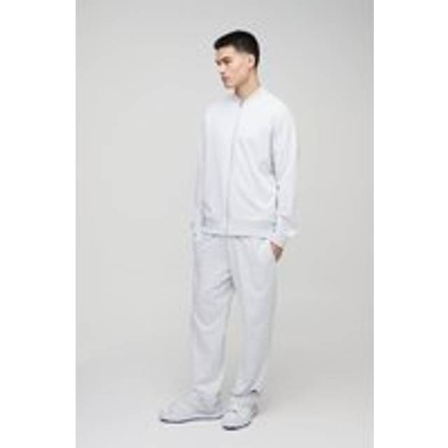 260GSM Loopback Basic Regular Fit Bomber Jacket and Straight Leg Jogger Set - Grey - S