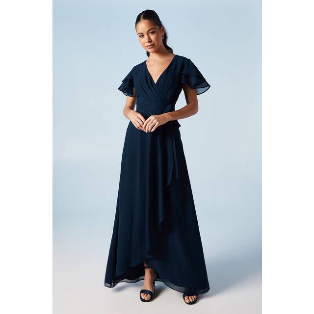 Wrap Waist Short Sleeve Bridesmaids Maxi Dress - Navy - 12