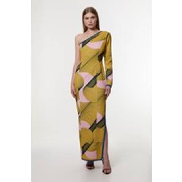 Amelia Graham Petite Printed Cady One Shoulder Maxi Dress - Yellow