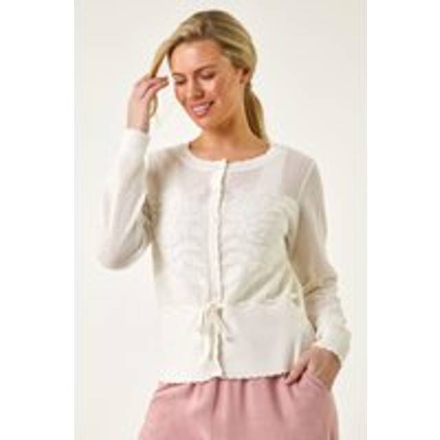 Floral Button Up Cardigan - White - 10