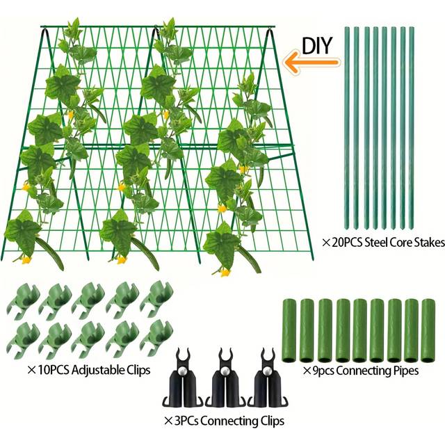 TEMU 1pc Garden Trellis For Climbing Plants, Plant Support Structure With Adjustable Mesh, Plastic With Metal Stakes, , Tomatoes, Vines, And Vegetables