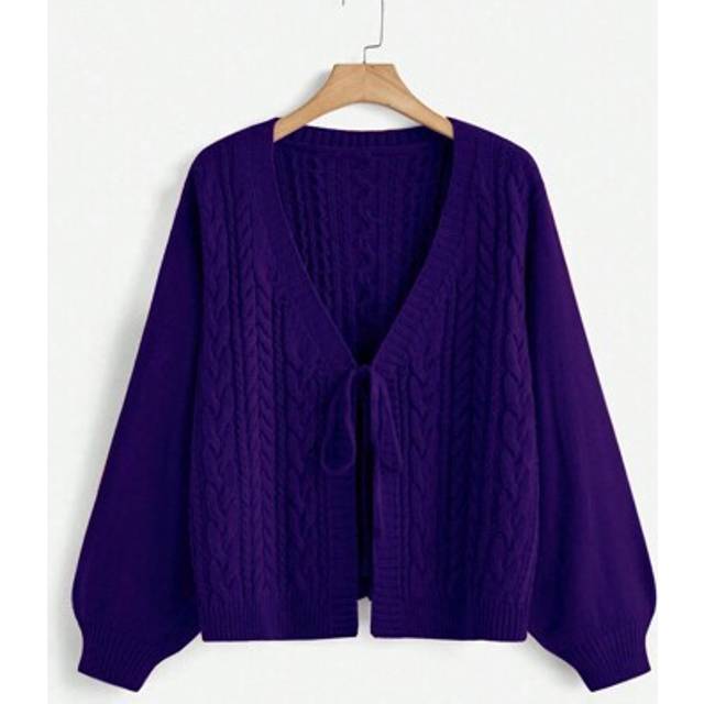 Flirla Plus Size Women&#39;s Solid Color Long Sleeve Bowknot Knit Cardigan, Autumn