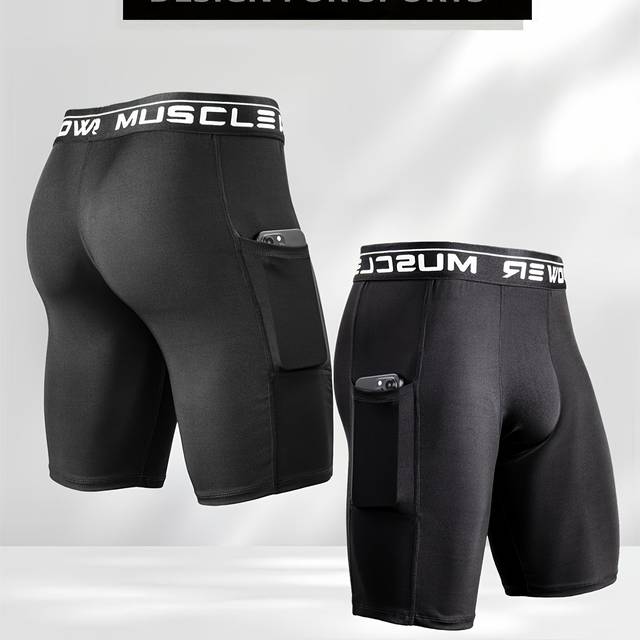 TEMU Men' Skinny Long Boxer Briefs Shorts With , Breathable Comfy Quick Drying Stretchy Boxer Trunks, Sports Trunks, Swim Trunks For Beach Pool, Men's Novelty Underwear