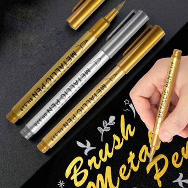 SHEIN 5pcs Golden And Silvery Art DIY Metal Waterproof Permanent Paint Marker Pens1.5mm Craftwork Resin Mold Pen Art Painting Student Supplies Suitable For