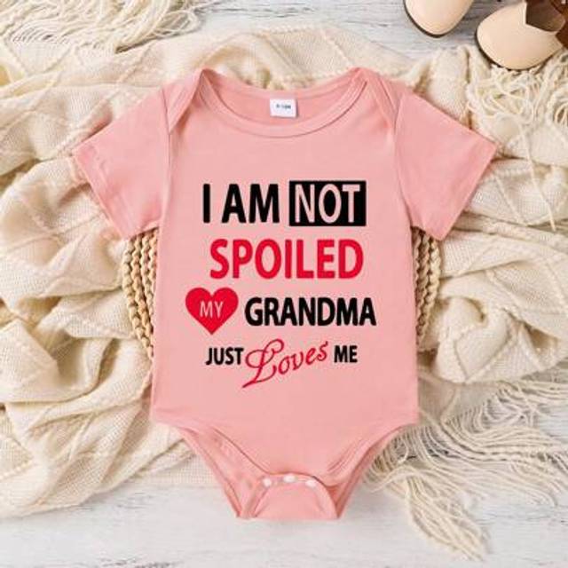 SHEIN Baby Girl Cute Heart & Letter Print Short Sleeve Romper, Summer
