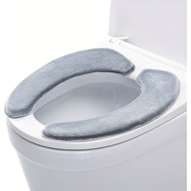TEMU 2pcs Softtouch Washable Polyester Toilet Seat Covers - Thick, Comfortable & Warm Cushion For Bathroom Experience, , Fit