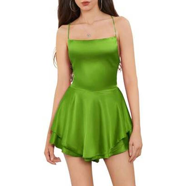 SHEIN Women Solid Color Cami Playsuits Sleeveless Halter Neck Short Jumpsuits Summer Cross Tie Up Backless Romper