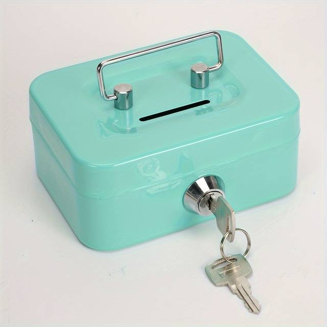 TEMU Secure Metal Cash Box With Key Lock - Compact Deposit Safe With Top Handle, Ideal For Use & Coin Savings, 4.5x3.8x2.3 Inches, Adult Penny Bank, Cash Register
