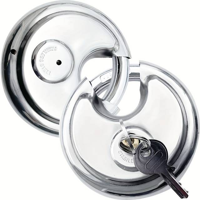 TEMU Round Stainless Steel Padlock, Anti-smashing, Anti-prying, Anti-theft, Compartment Warehouse Door Lock, Horizontal Opening Lock, Outdoor Lock
