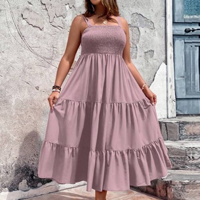 Breezaya Plus Ruffle Hem Cami Summer Boho Dress Vacation Beach Outfits Women