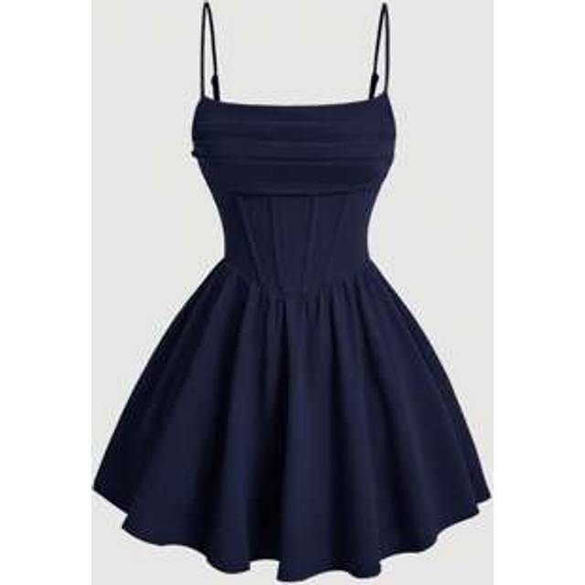 SHEIN Solid Ruched Cami Navy Corset Structure Summer Dress,Sun Dress