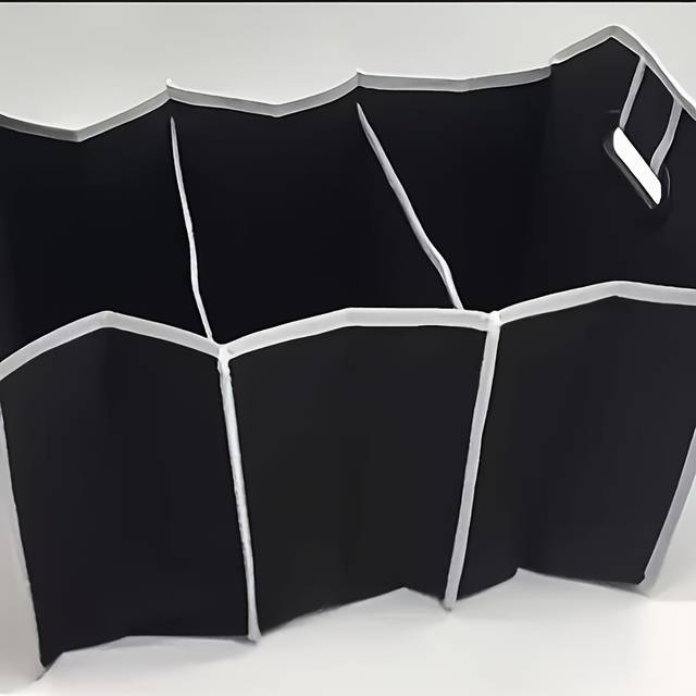 TEMU Canvas Car Trunk Organizer - Foldable Storage Box With Multiple Compartments For Vehicle Interior, Black Non-woven Fabric Design, Trunk Storage Organizer