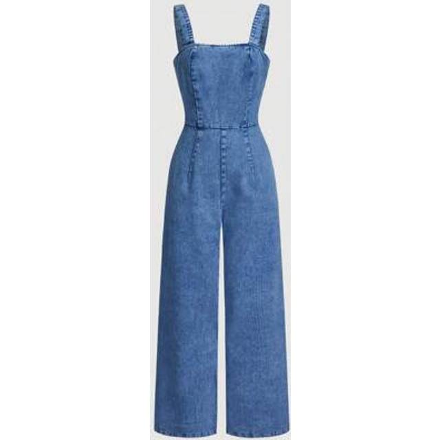 SHEIN Women&#39;s Casual Denim Jumpsuit With Butterfly Back Bow Design