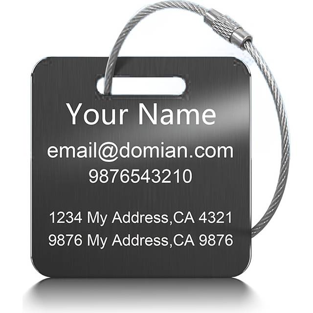 TEMU Personalized Metal Luggage Tag With Stainless Steel Cable - Custom Engraved Luggage Id Tag For Safe Travel, Accessory - 1pc