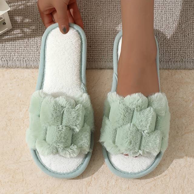 TEMU Women's Casual Plush Slippers For Autumn And Winter, Open-toe Indoor Floor Slippers That Are Non-slip, Comfortable, Breathable, And Suitable For All .
