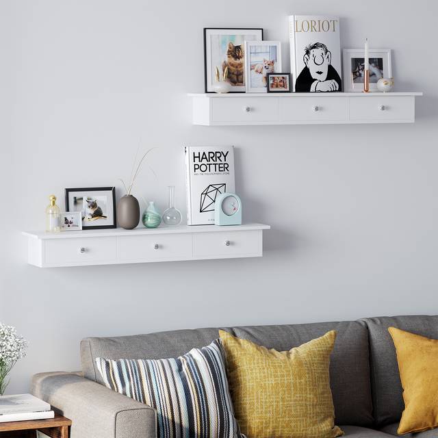TEMU Floating Wall Shelf With 3 Drawers, Wall Storage Unit, 80 X 15 X 10 Cm, For Hallway, Living Room, Bedroom, Kitchen, High Gloss Painting