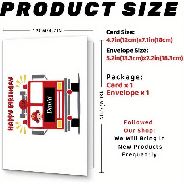 TEMU Customizable Fire Truck Birthday Card With Personalized Name & Age - Ideal Gift For , Grandsons, Nephews - Vibrant Design With "" Greeting