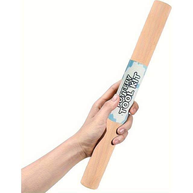TEMU 1-inch Wooden Rolling Pin For Clay & Dough - Ceramic Tool With Blue Patterns For Pottery, Sculpting, And Art Projects