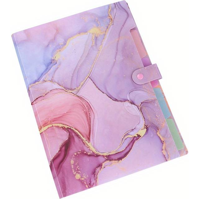 TEMU 1pc Marble Golden Accent 5-pocket Pvc File Folder - Contemporary Office Organizer With