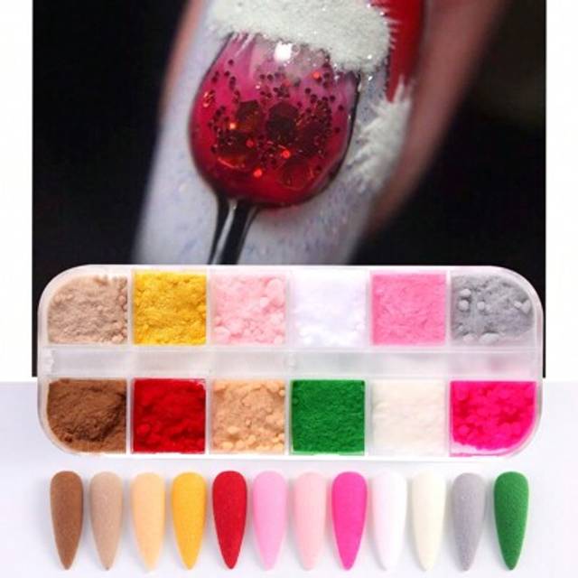 SHEIN 12 Colors Xmas Green Red Fuzzy Flocking Velvet Nail Glitter Powder Winter DIY Nail Art Dust Glitters Nail Art Pigment Powder UV Gel