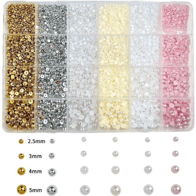 TEMU 24-grid Nail Art Rhinestones Kit, Resin Flat Back Half Round Pearls, Diy Manicure Decorations, -free, Colors & Shades, Jewelry Making Supplies